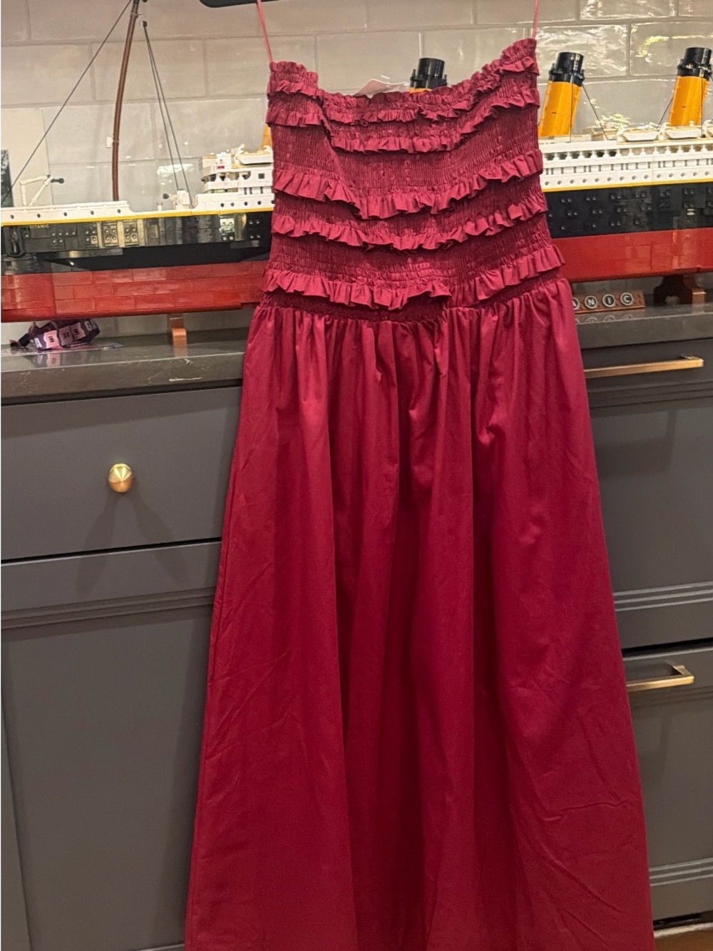 Lizard Thicket Red Ruffled Midi Dress